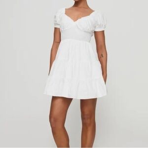 Princess Polly Daniela Tiered Puff Sleeve Cotton Minidress Size 6 White